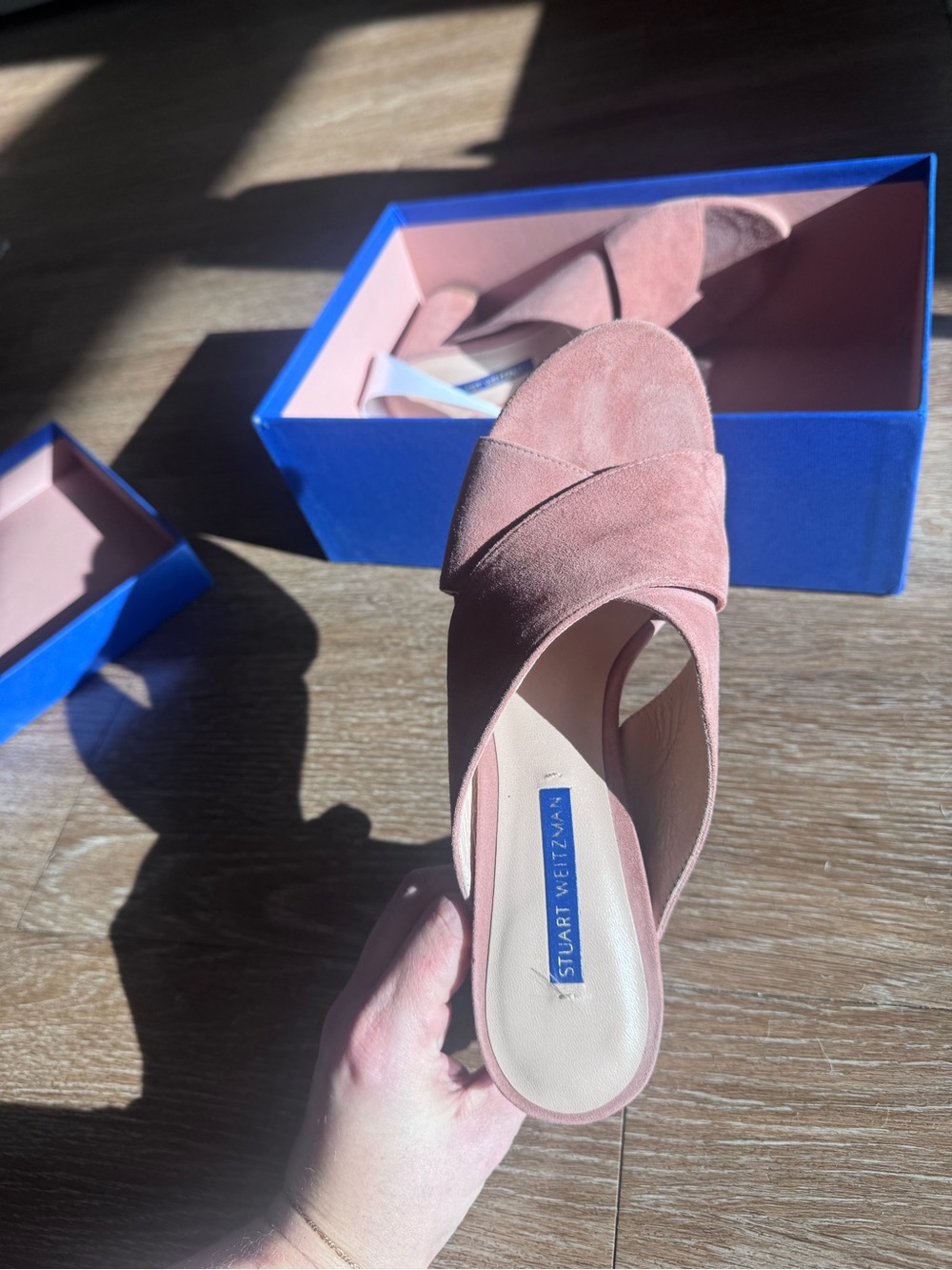 Stuart Weitzman Dusty Pink Suede Slip-On Mules